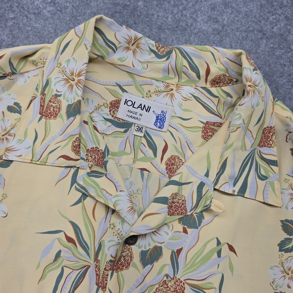 Iolani Mens  3XL Tropical Floral Short Sleeve Hawaiian Shirt Yellow Floral USA